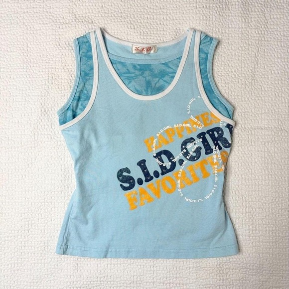 The Unbranded Brand Tops - S.I.D blue layered graphic bedazzled tank from japan